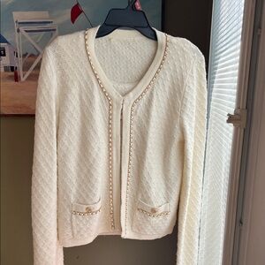 Elegant Cream Cardigan with Gold Accents